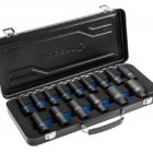 HOEGERT Набор ударных глубоких шестигранных головок 1/2", 15 шт. в кейсе, CrMo